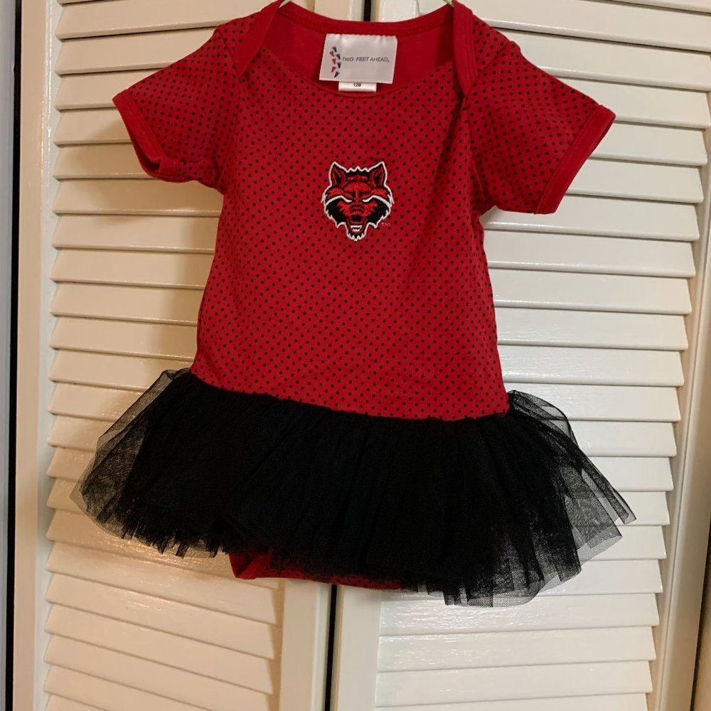 RED & BLACK COLLEGIATE ONESY W/ TUTU RUFFLES NWOT TWO FEET AHEAD
